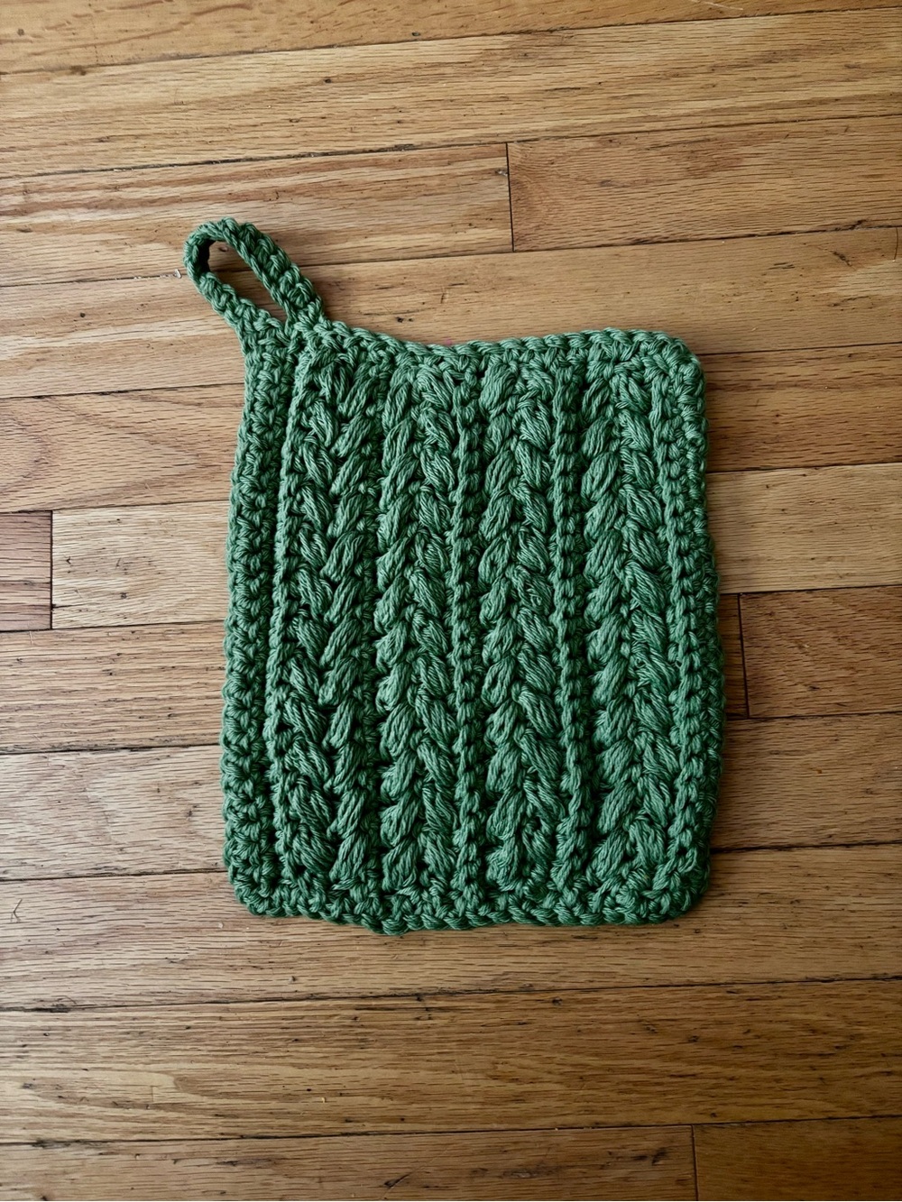Green Crochet Pot Holder with Hanging Loop